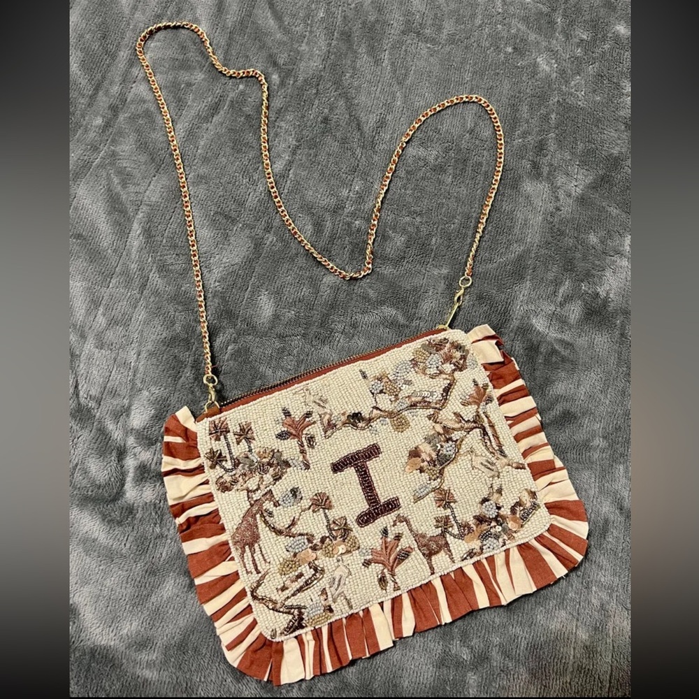 Anthropologie Beaded Monogram Clutch NWT✨